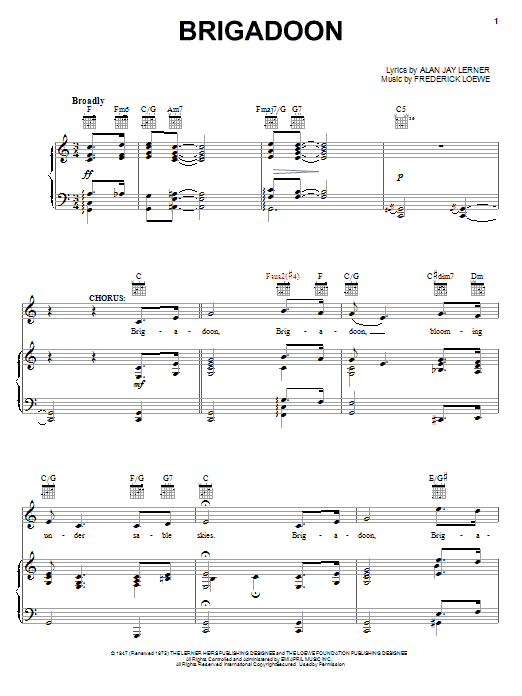 Lerner & Loewe Brigadoon sheet music notes and chords. Download Printable PDF.