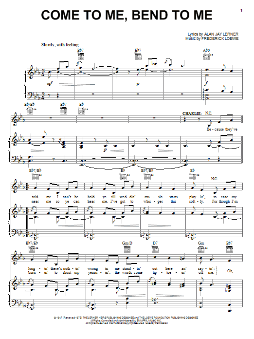 Lerner & Loewe Come To Me, Bend To Me sheet music notes and chords. Download Printable PDF.