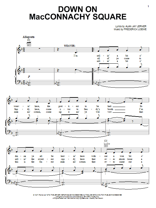 Lerner & Loewe Down On MacConnachy Square sheet music notes and chords. Download Printable PDF.