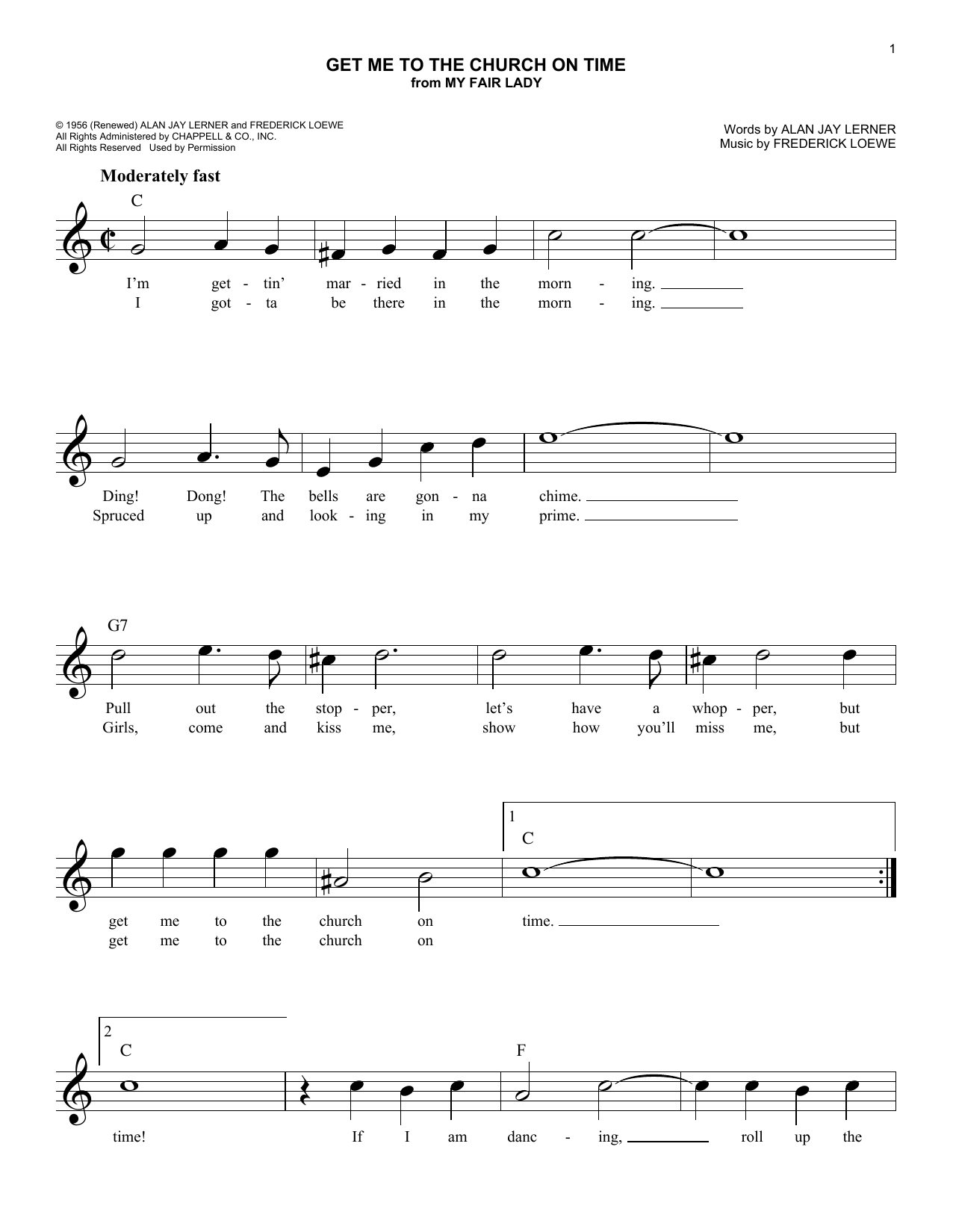 Lerner & Loewe Get Me To The Church On Time (from My Fair Lady) sheet music notes and chords. Download Printable PDF.