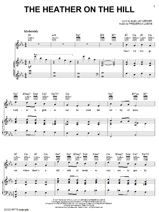 Lerner & Loewe Heather On The Hill sheet music notes and chords arranged for Piano, Vocal & Guitar Chords (Right-Hand Melody)