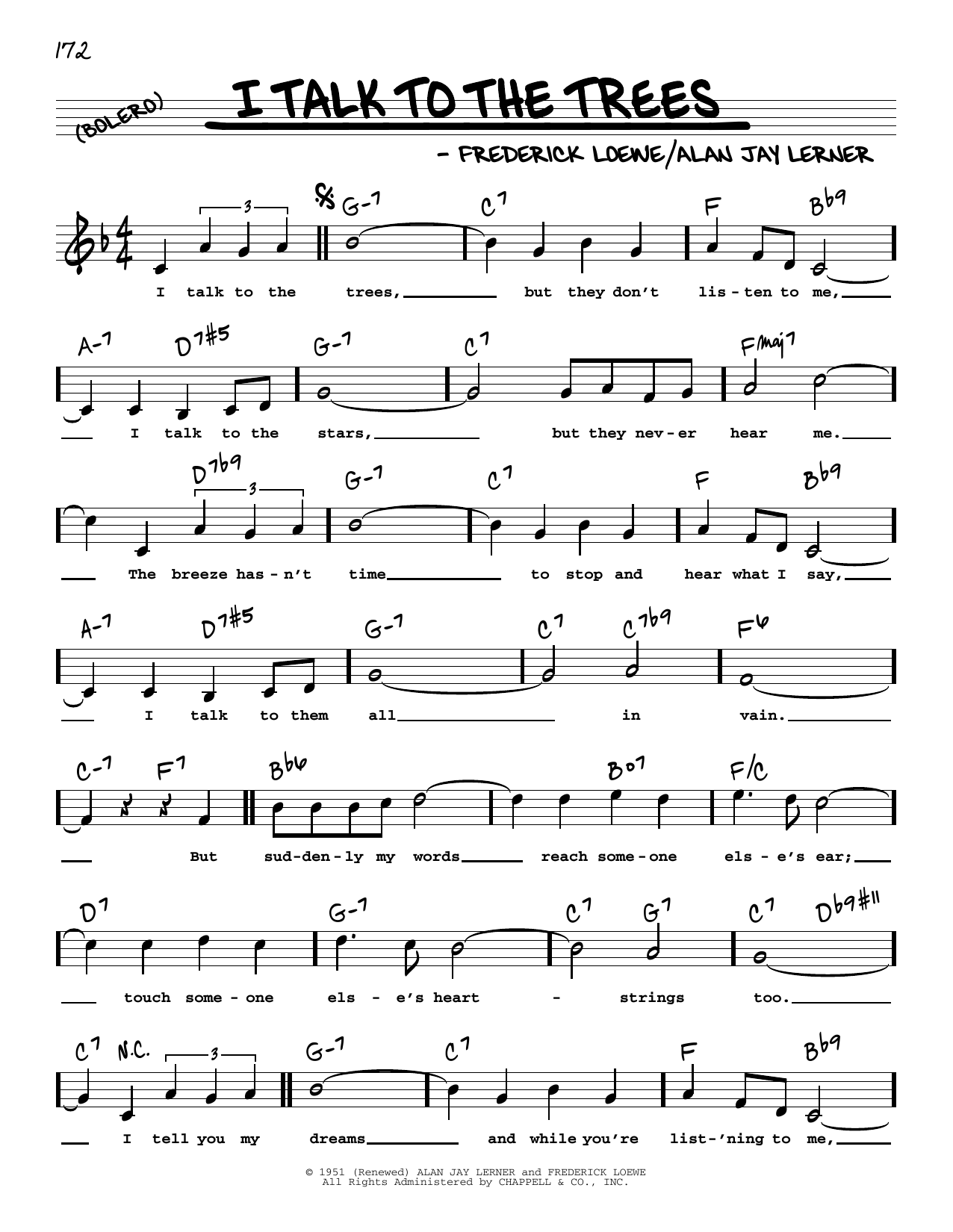 Learn to play Lerner & Loewe I Talk To The Trees (High Voice) sheet music for Real Book – Melody, Lyrics & Chords in minutes. Price: 5.9900$ Lerner & Loewe I Talk To The Trees (High Voice) sheet music notes and chords arranged for Real Book – Melody, Lyrics & Chords