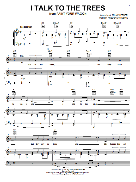 Lerner & Loewe I Talk To The Trees sheet music notes and chords. Download Printable PDF.