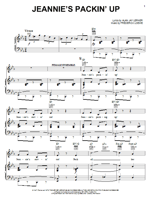 Lerner & Loewe Jeannie's Packin' Up sheet music notes and chords. Download Printable PDF.