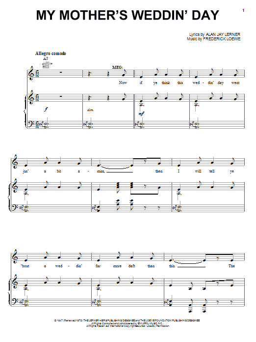 Lerner & Loewe My Mother's Weddin' Day sheet music notes and chords. Download Printable PDF.