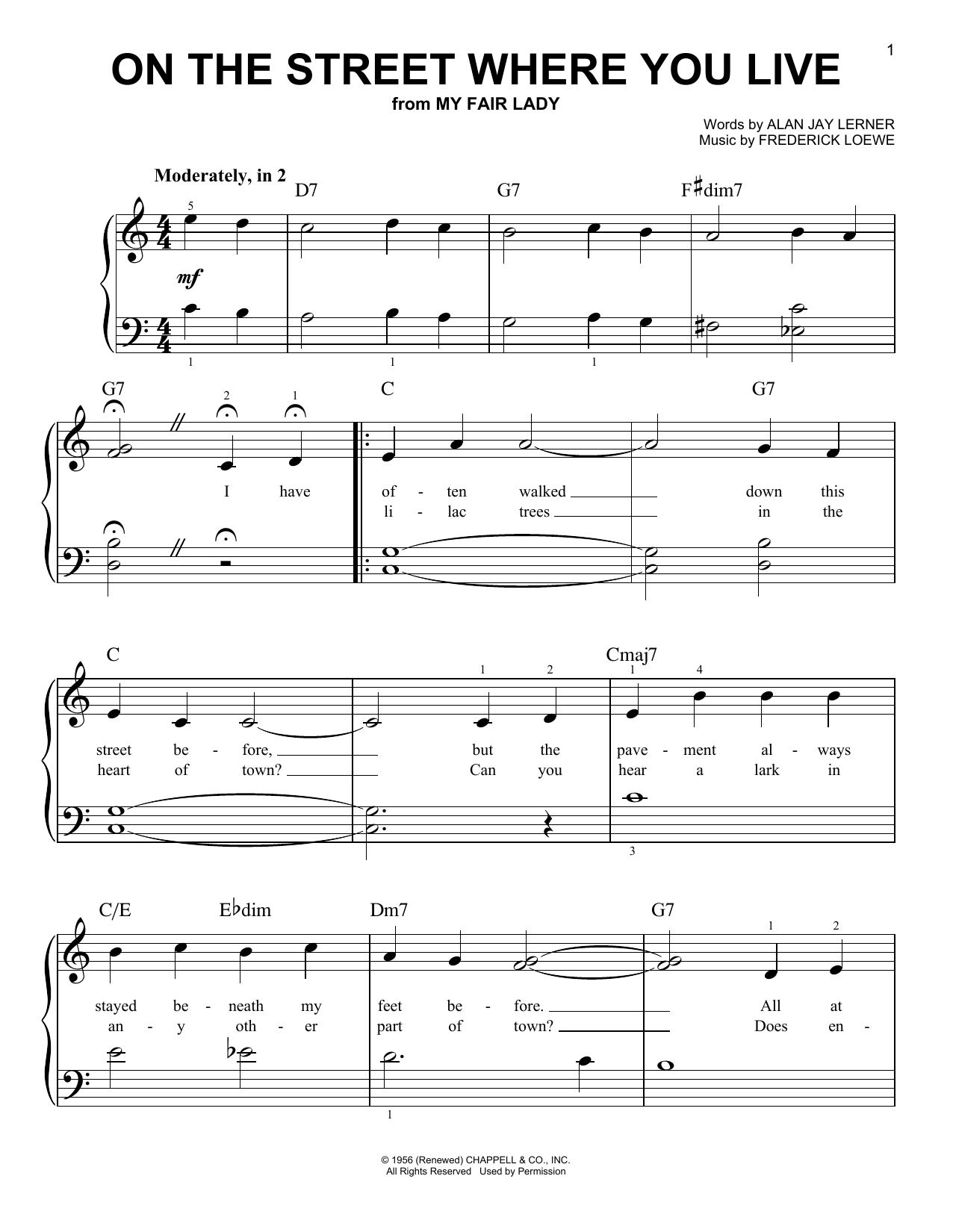 Lerner & Loewe On The Street Where You Live (from My Fair Lady) sheet music notes and chords. Download Printable PDF.