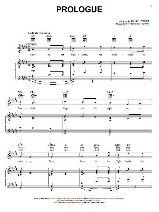 Lerner & Loewe Prologue sheet music notes and chords. Download Printable PDF.