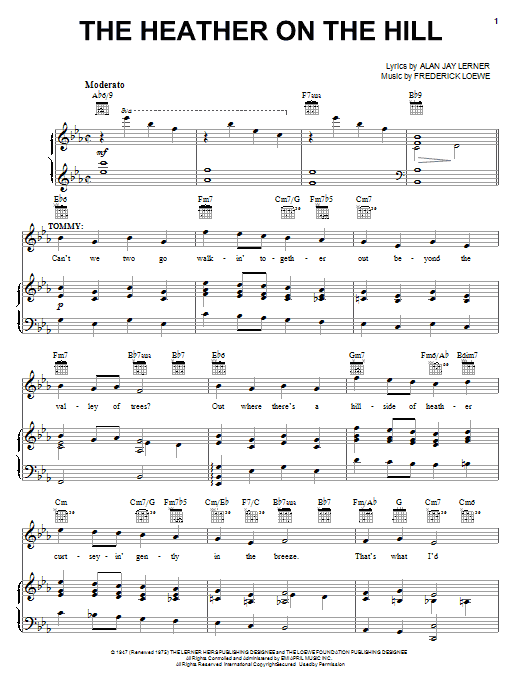 Lerner & Loewe The Heather On The Hill sheet music notes and chords. Download Printable PDF.