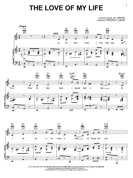 Lerner & Loewe The Love Of My Life sheet music notes and chords. Download Printable PDF.