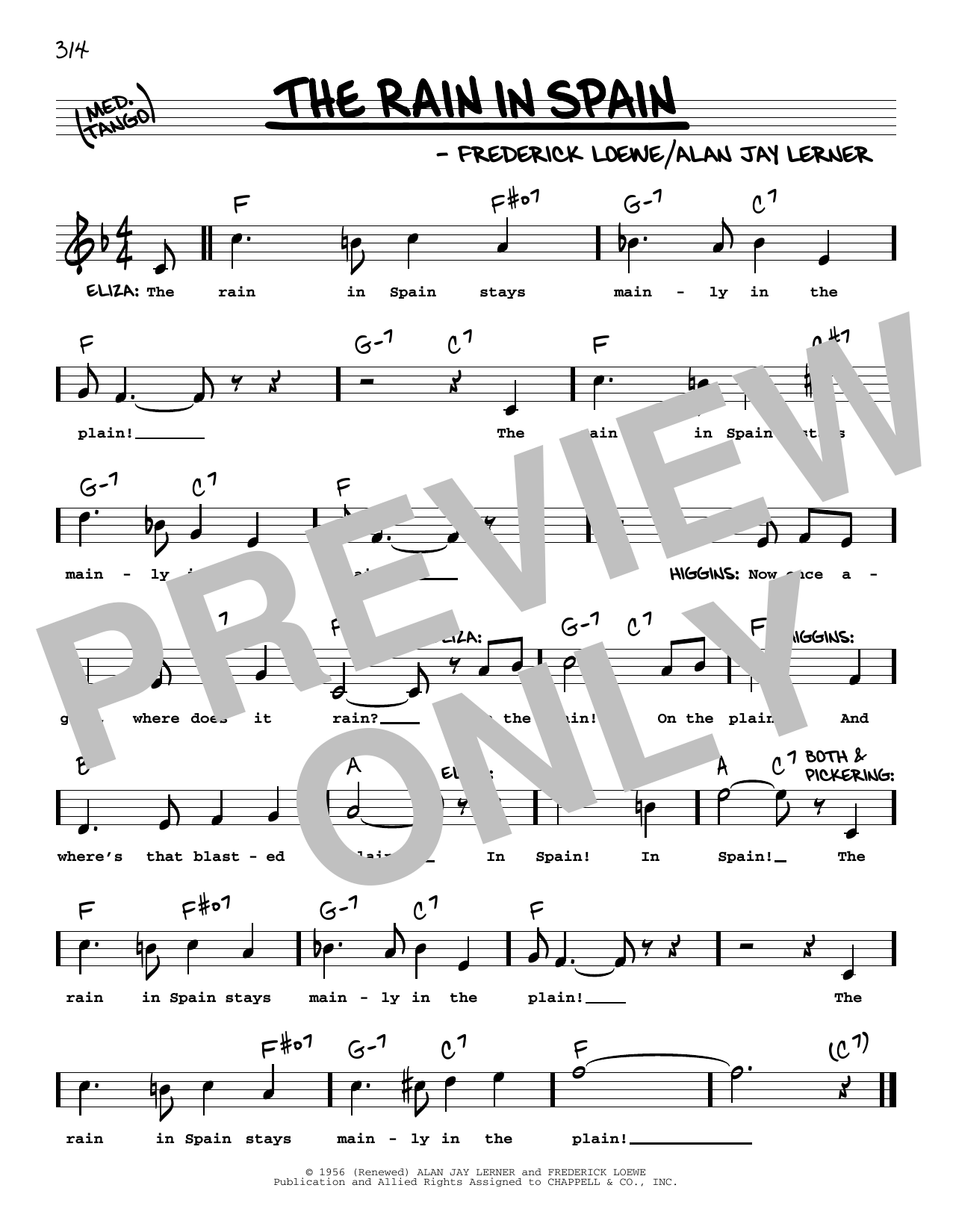 Lerner & Loewe The Rain In Spain (from My Fair Lady) (High Voice) sheet music notes and chords. Download Printable PDF.