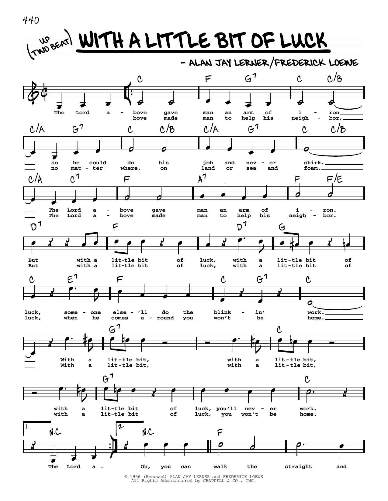 Lerner & Loewe With A Little Bit Of Luck (Low Voice) sheet music notes and chords. Download Printable PDF.