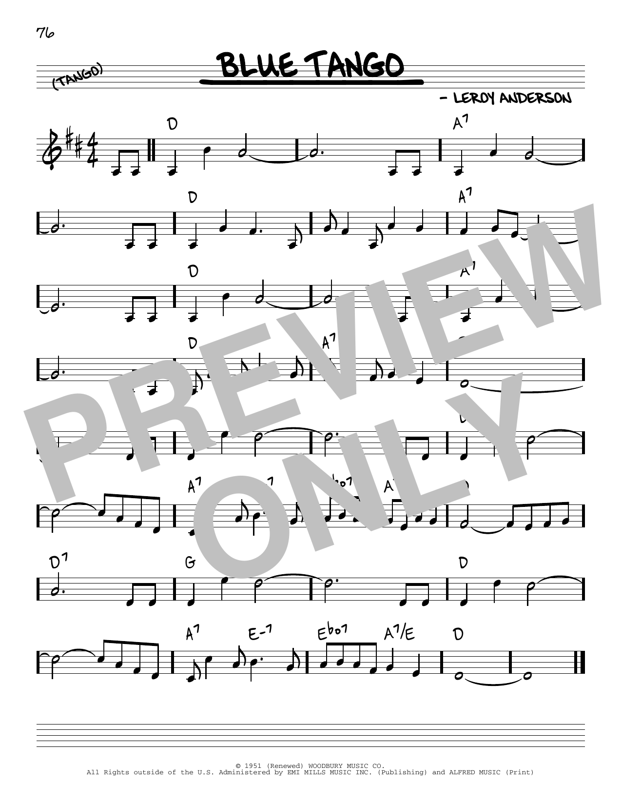 Leroy Anderson Blue Tango sheet music notes and chords. Download Printable PDF.