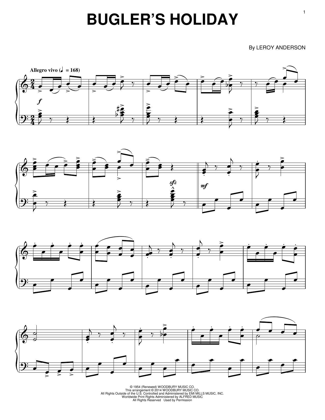 Learn to play Leroy Anderson Bugler's Holiday sheet music for Piano Solo in minutes. Price: 7.8900$ Leroy Anderson Bugler's Holiday sheet music notes and chords arranged for Piano Solo