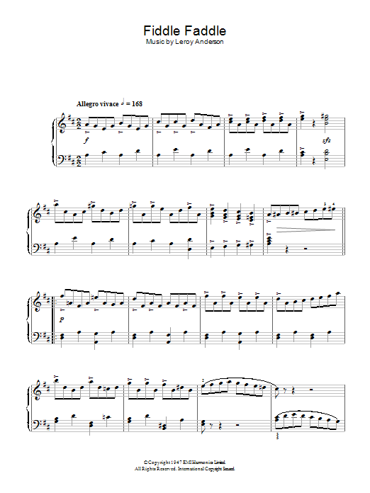 Learn to play Leroy Anderson Fiddle Faddle sheet music for Piano Solo in minutes. Price: 7.8900$ Leroy Anderson Fiddle Faddle sheet music notes and chords arranged for Piano Solo