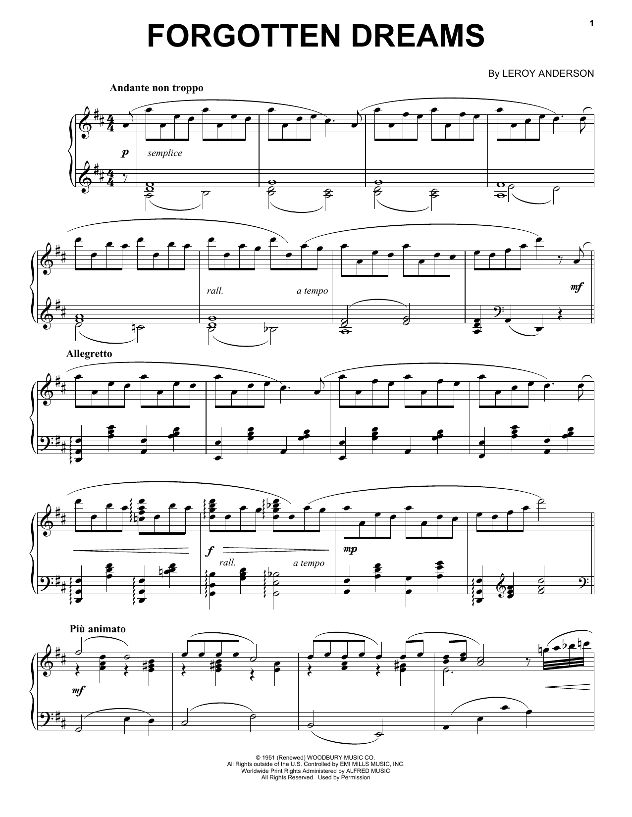 Leroy Anderson Forgotten Dreams sheet music notes and chords. Download Printable PDF.