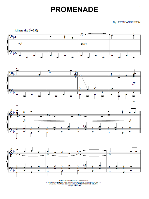 Leroy Anderson Promenade sheet music notes and chords arranged for Piano Solo