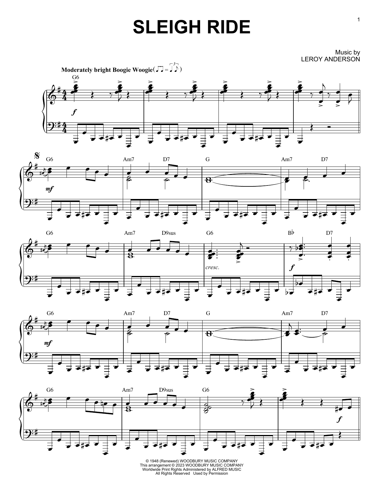 Leroy Anderson Sleigh Ride [Boogie Woogie version] (arr. Brent Edstrom) sheet music notes and chords. Download Printable PDF.