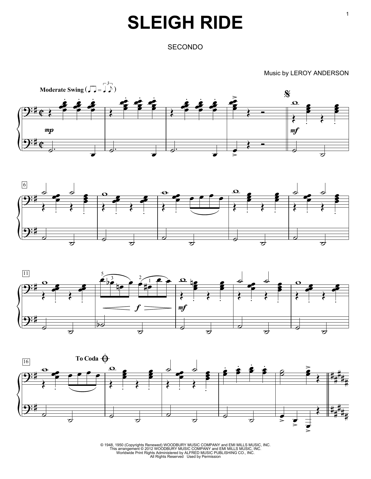 Leroy Anderson Sleigh Ride sheet music notes and chords. Download Printable PDF.