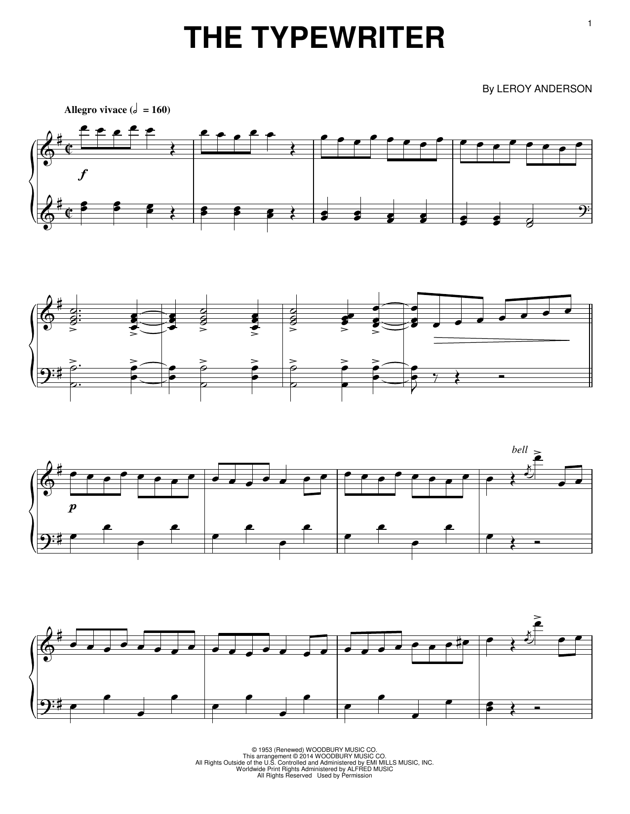 Learn to play Leroy Anderson The Typewriter sheet music for Piano Solo in minutes. Price: 7.8900$ Leroy Anderson The Typewriter sheet music notes and chords arranged for Piano Solo