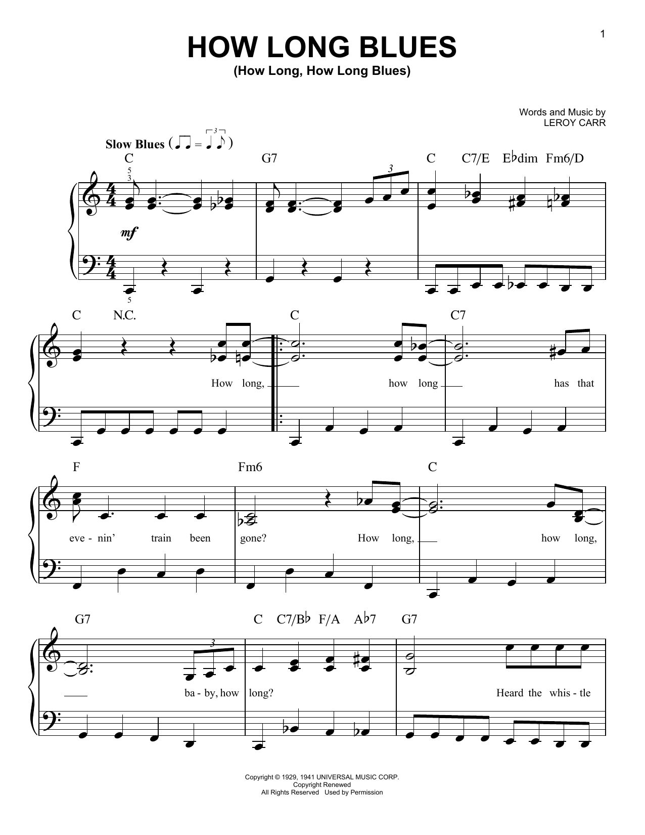 Leroy Carr How Long Blues (How Long, How Long Blues) sheet music notes and chords. Download Printable PDF.