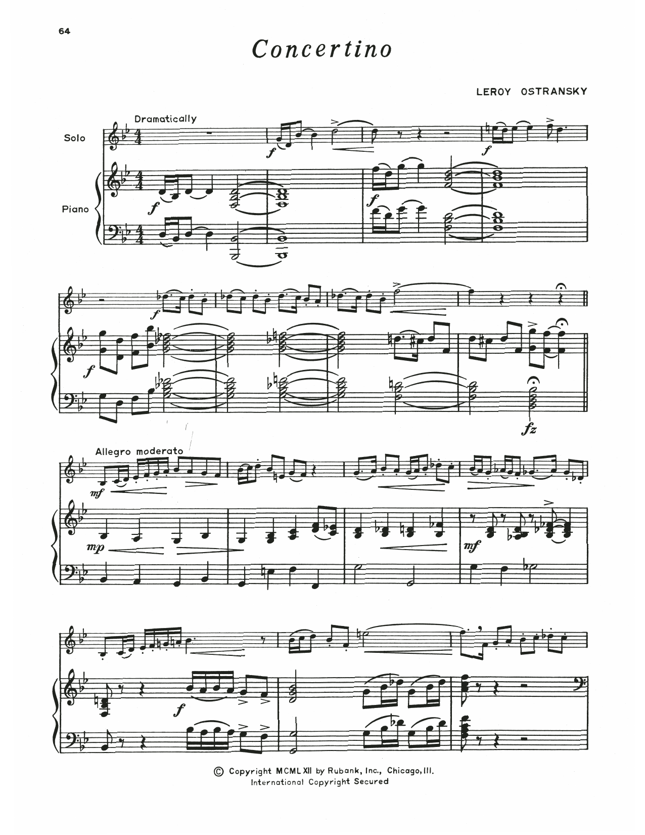 Leroy Ostransky Concertino sheet music notes and chords. Download Printable PDF.