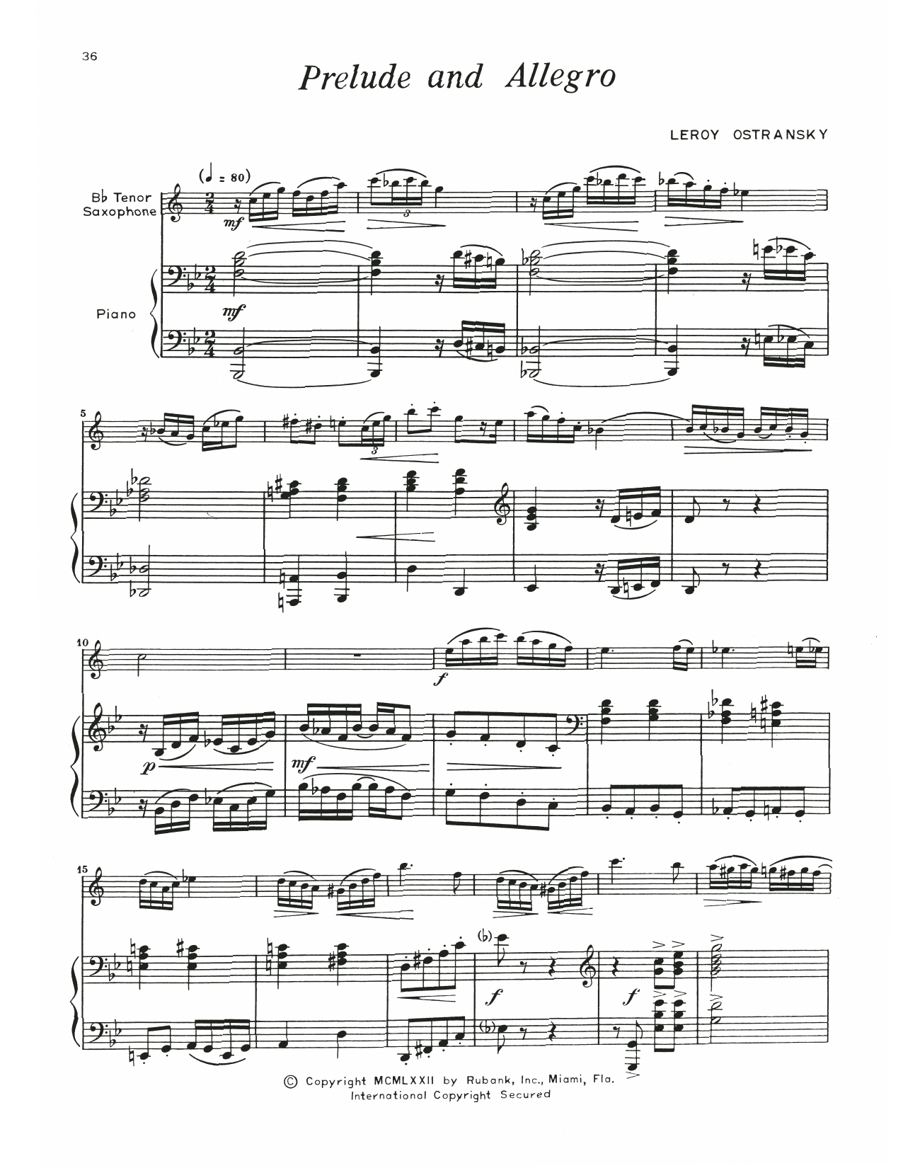 Leroy Ostransky Prelude And Allegro sheet music notes and chords arranged for Tenor Sax and Piano