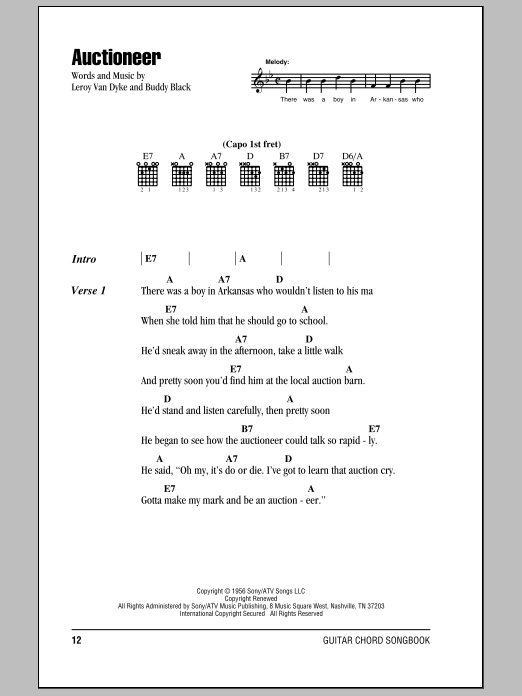 Leroy Van Dyke Auctioneer sheet music notes and chords. Download Printable PDF.