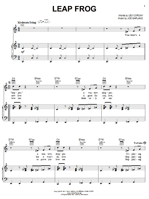 Learn to play Les Brown Leap Frog sheet music for Piano, Vocal & Guitar Chords (Right-Hand Melody) in minutes. Price: 7.8900$ Les Brown Leap Frog sheet music notes and chords arranged for Piano, Vocal & Guitar Chords (Right-Hand Melody)