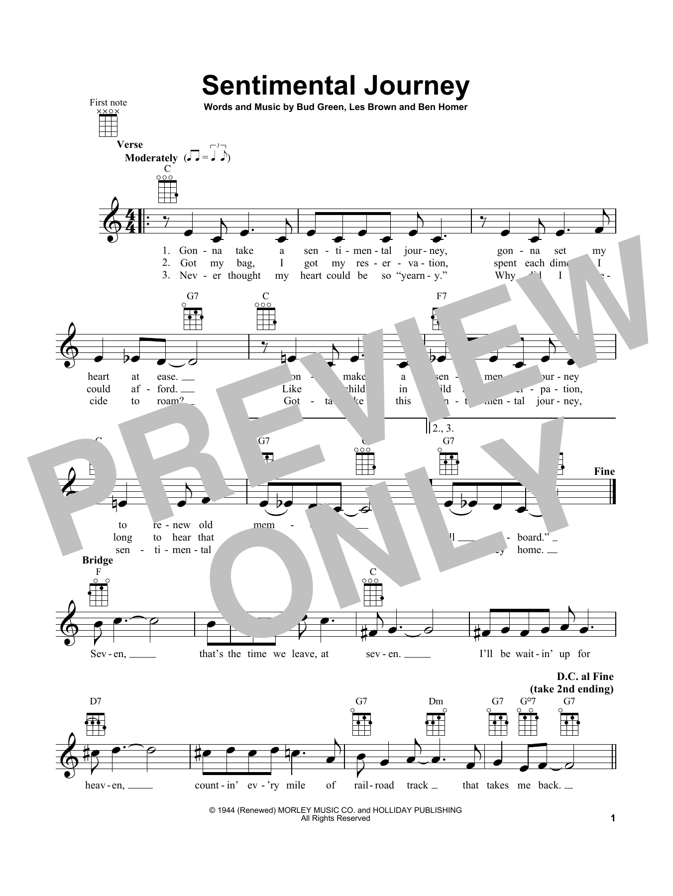 Les Brown Sentimental Journey sheet music notes and chords. Download Printable PDF.