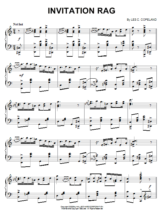 Learn to play Les C. Copeland Invitation Rag sheet music for Piano Solo in minutes. Price: 7.8900$ Les C. Copeland Invitation Rag sheet music notes and chords arranged for Piano Solo