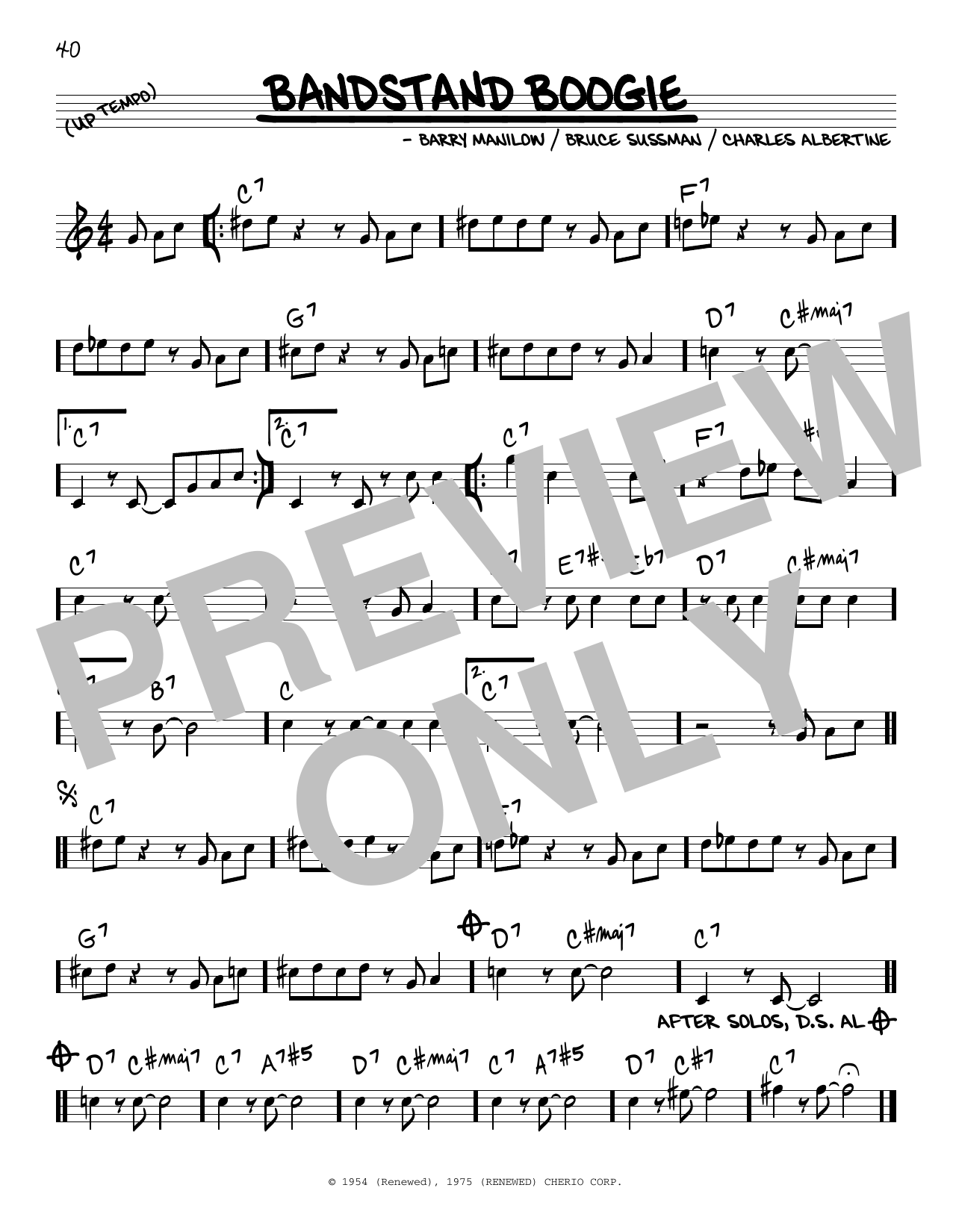 Learn to play Les Elgart Bandstand Boogie sheet music for Real Book – Melody & Chords in minutes. Price: 5.9900$ Les Elgart Bandstand Boogie sheet music notes and chords arranged for Real Book – Melody & Chords
