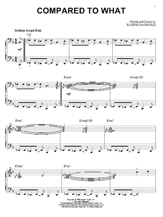 Les McCann Compared To What (arr. Brent Edstrom) sheet music notes and chords arranged for Piano Solo