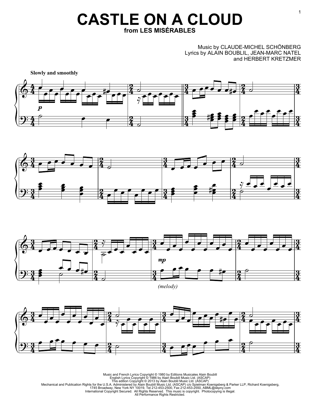 Les Miserables (Musical) Castle On A Cloud sheet music notes and chords. Download Printable PDF.