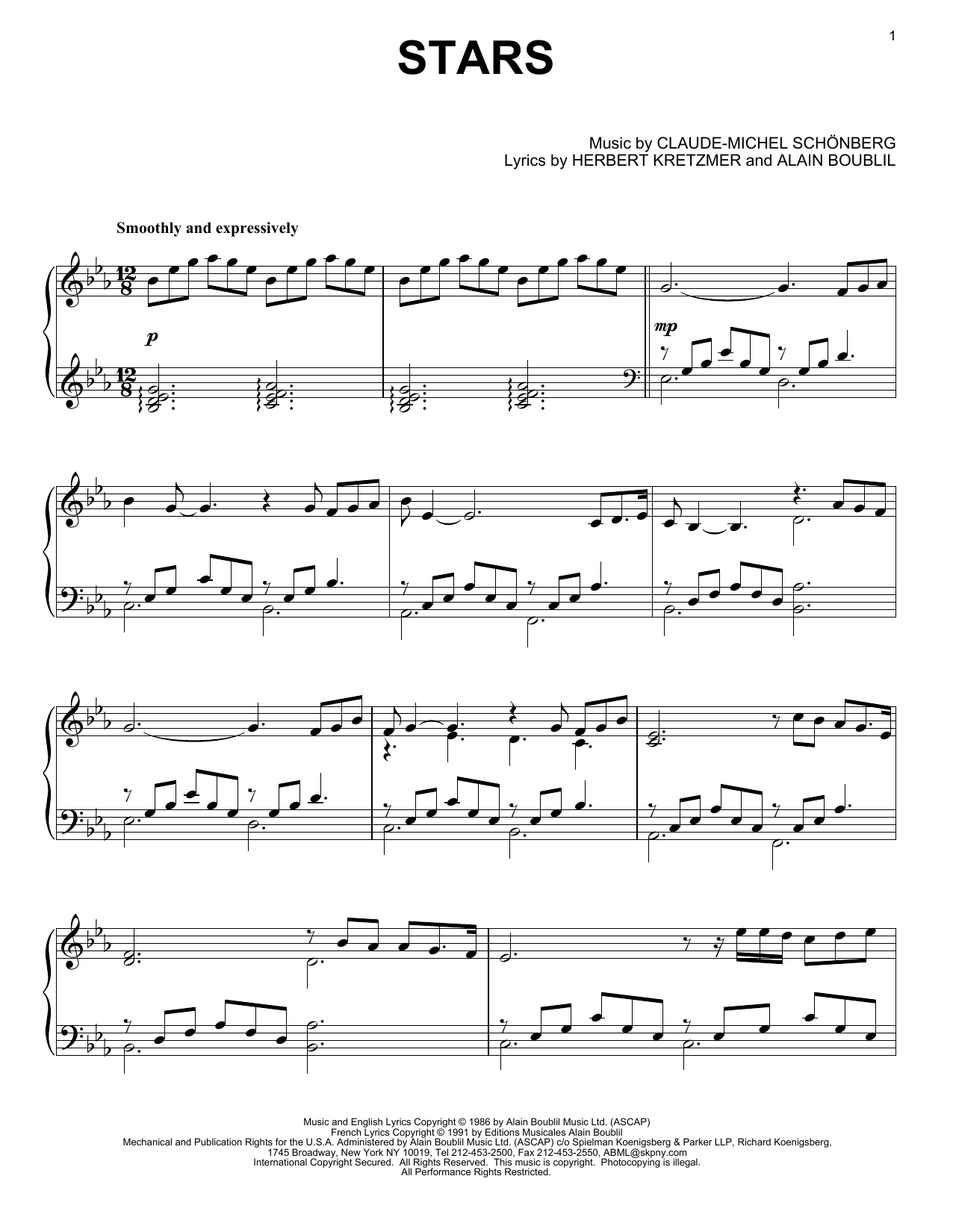 Les Miserables (Musical) Stars sheet music notes and chords. Download Printable PDF.