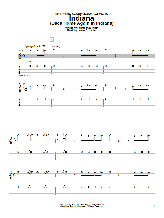 Learn to play Les Paul Indiana (Back Home Again In Indiana) sheet music for Guitar Tab in minutes. Price: 7.8900$ Les Paul Indiana (Back Home Again In Indiana) sheet music notes and chords arranged for Guitar Tab