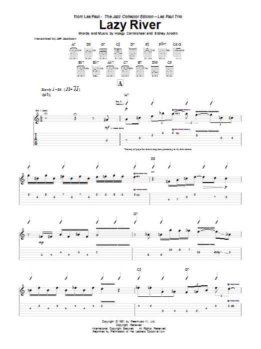 Learn to play Les Paul Lazy River sheet music for Guitar Tab in minutes. Price: 7.8900$ Les Paul Lazy River sheet music notes and chords arranged for Guitar Tab