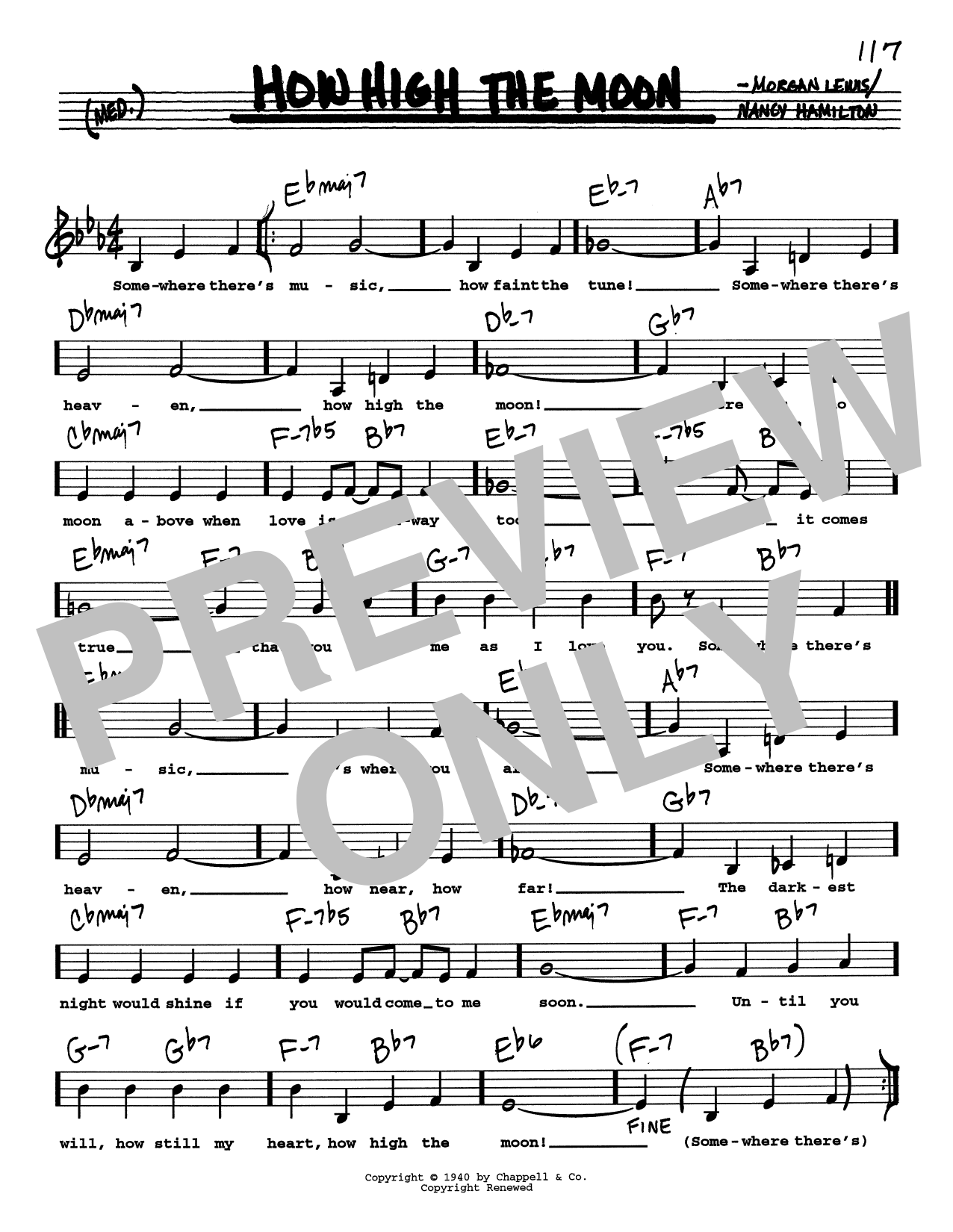 Les Paul & Mary Ford How High The Moon (Low Voice) sheet music notes and chords. Download Printable PDF.