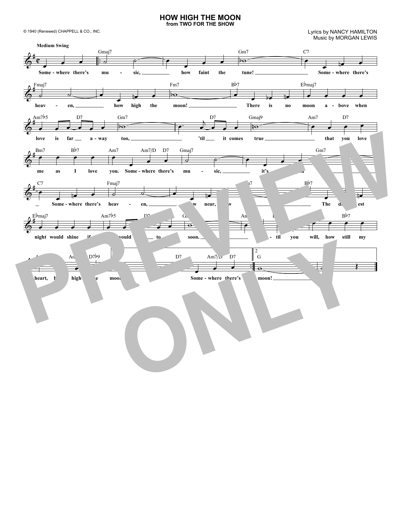 Les Paul & Mary Ford How High The Moon sheet music notes and chords. Download Printable PDF.