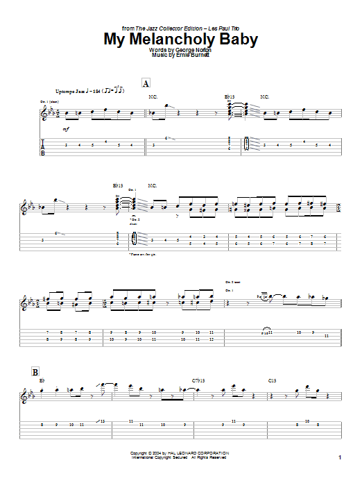 Learn to play Les Paul My Melancholy Baby sheet music for Guitar Tab in minutes. Price: 7.8900$ Les Paul My Melancholy Baby sheet music notes and chords arranged for Guitar Tab