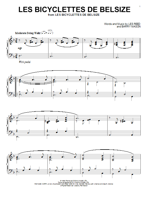 Les Reed Les Bicyclettes De Belsize sheet music notes and chords. Download Printable PDF.