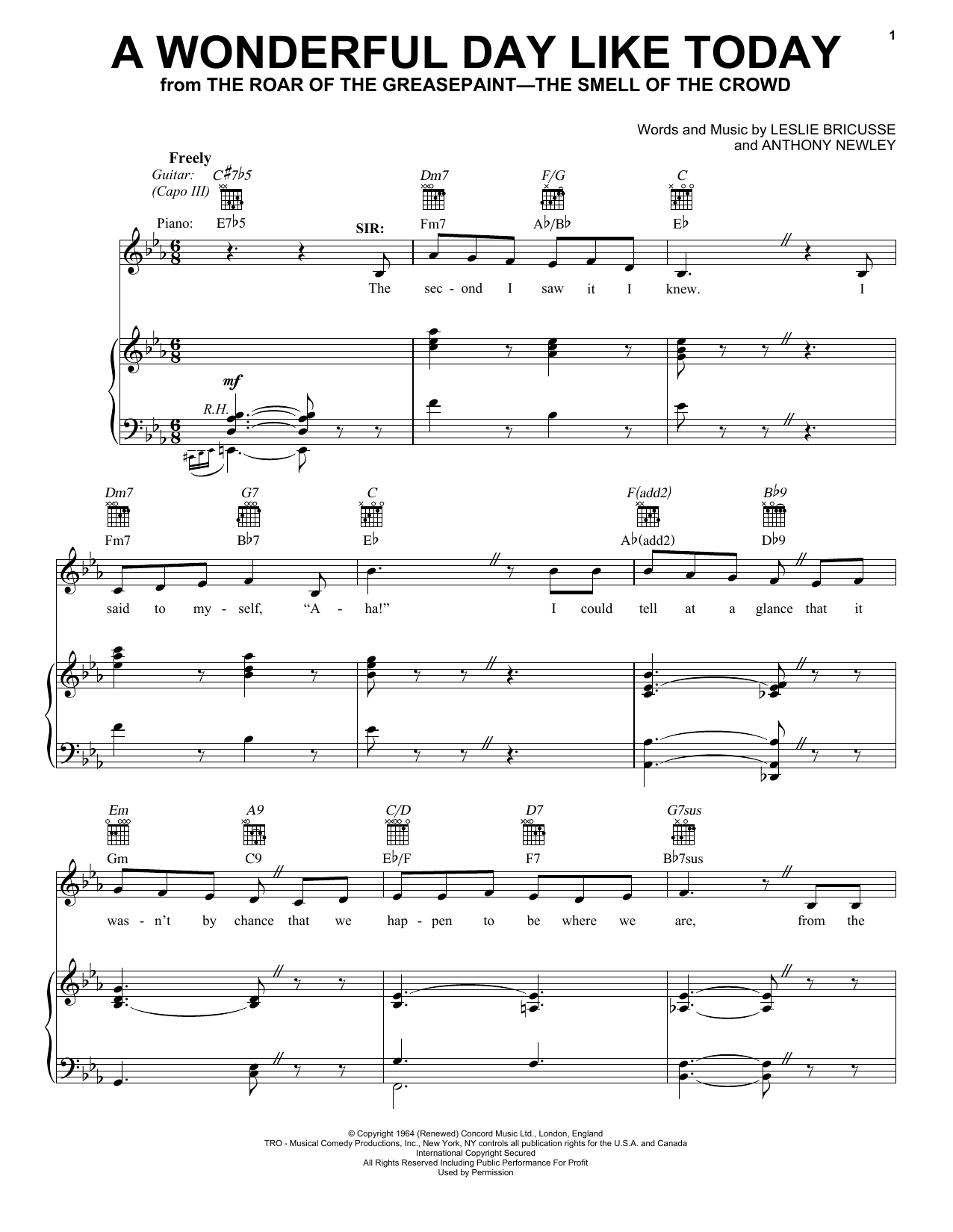 Leslie Bricusse A Wonderful Day Like Today sheet music notes and chords. Download Printable PDF.