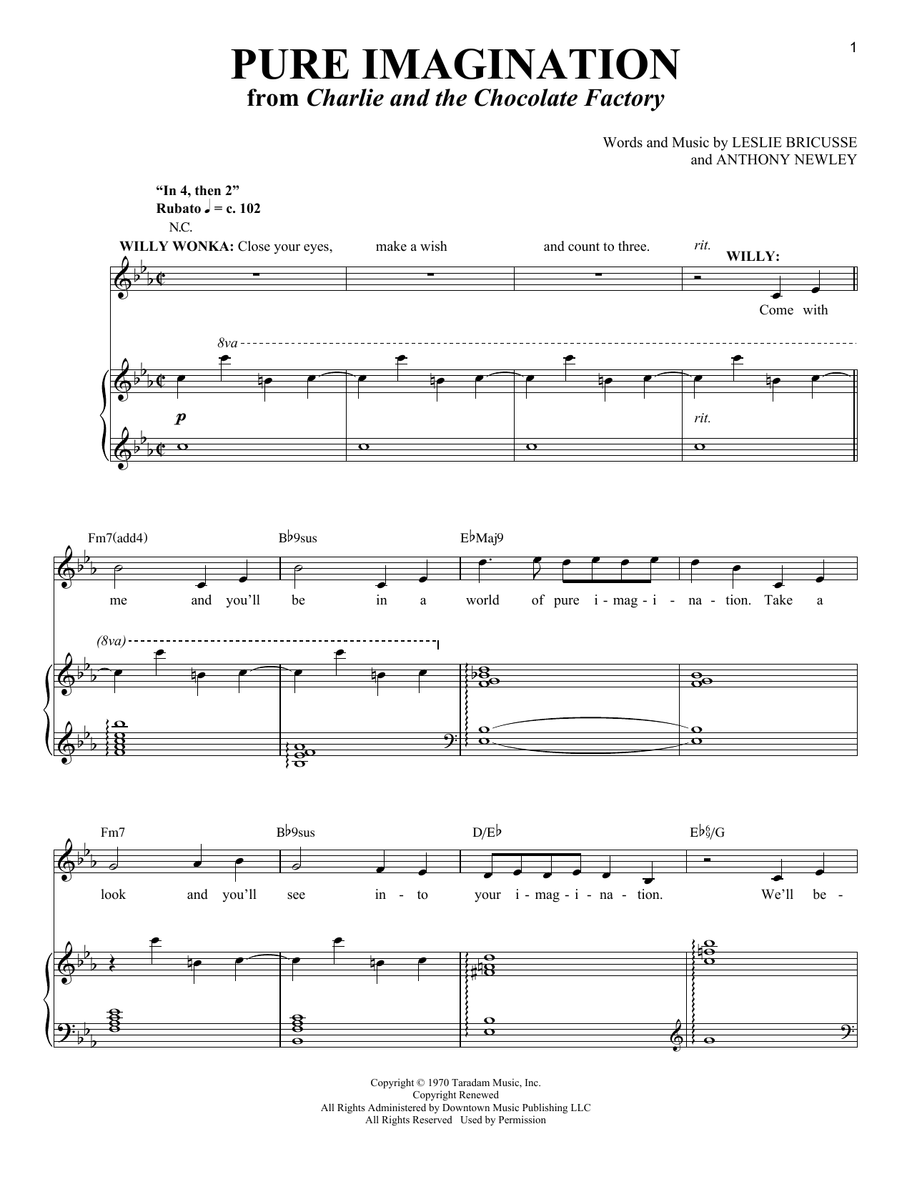 Leslie Bricusse and Anthony Newley Pure Imagination (from Charlie and the Chocolate Factory) sheet music notes and chords. Download Printable PDF.