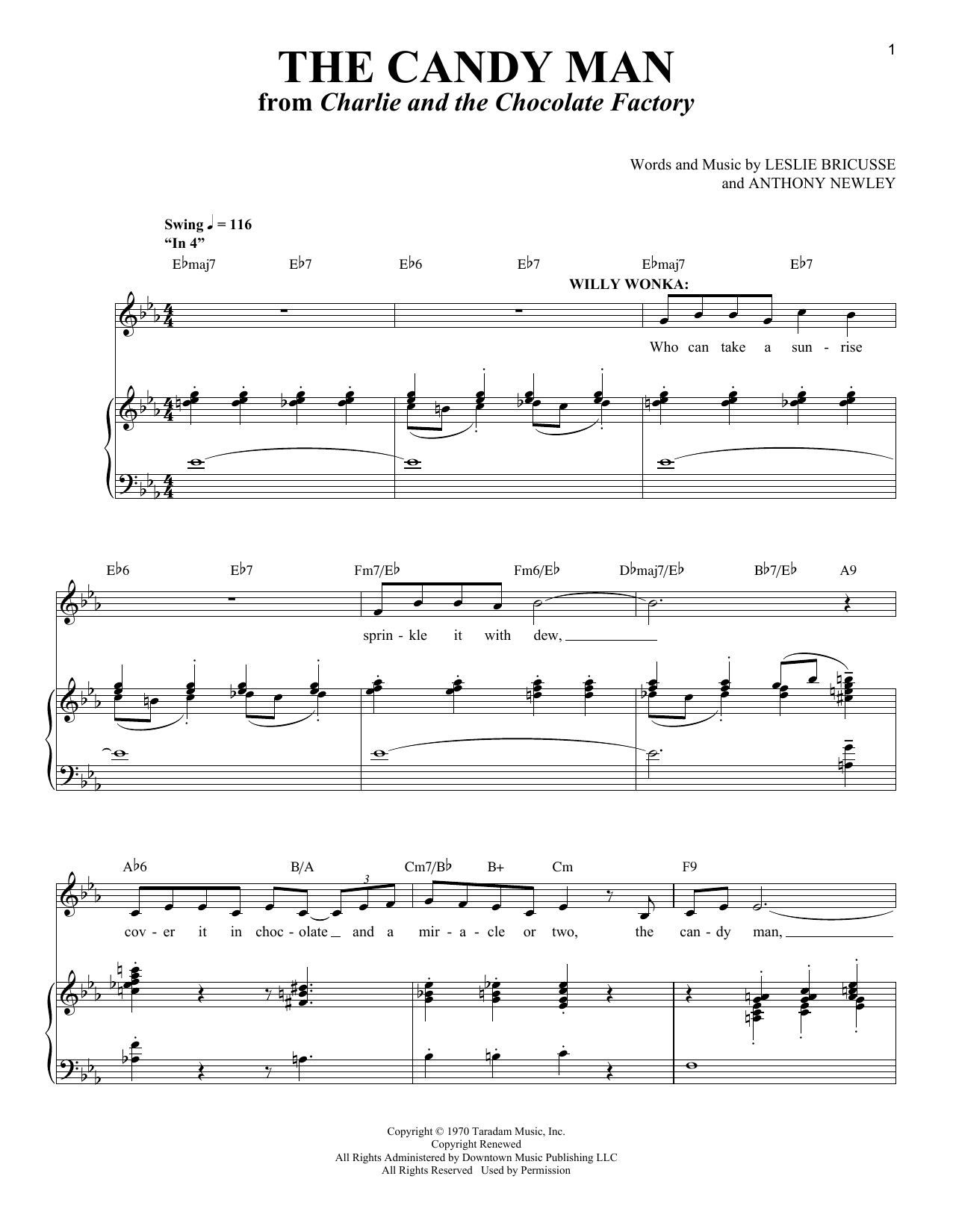 Leslie Bricusse and Anthony Newley The Candy Man (from Charlie and the Chocolate Factory) sheet music notes and chords. Download Printable PDF.