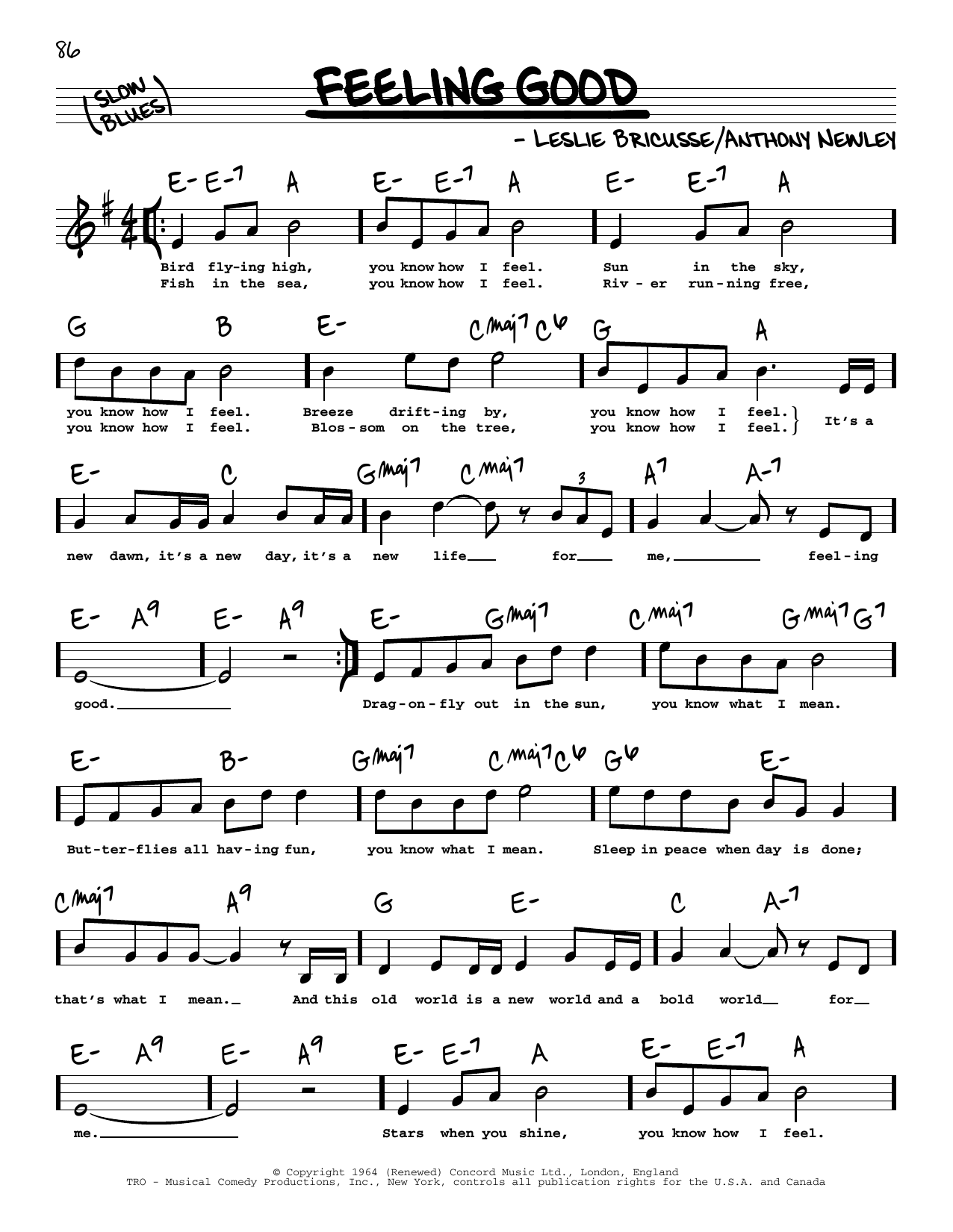 Leslie Bricusse Feeling Good (High Voice) sheet music notes and chords. Download Printable PDF.