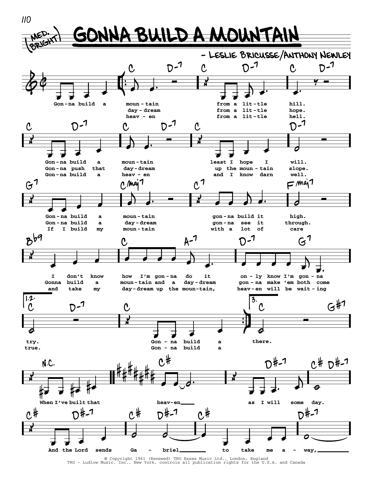 Learn to play Leslie Bricusse Gonna Build A Mountain (Low Voice) sheet music for Real Book – Melody, Lyrics & Chords in minutes. Price: 5.9900$ Leslie Bricusse Gonna Build A Mountain (Low Voice) sheet music notes and chords arranged for Real Book – Melody, Lyrics & Chords
