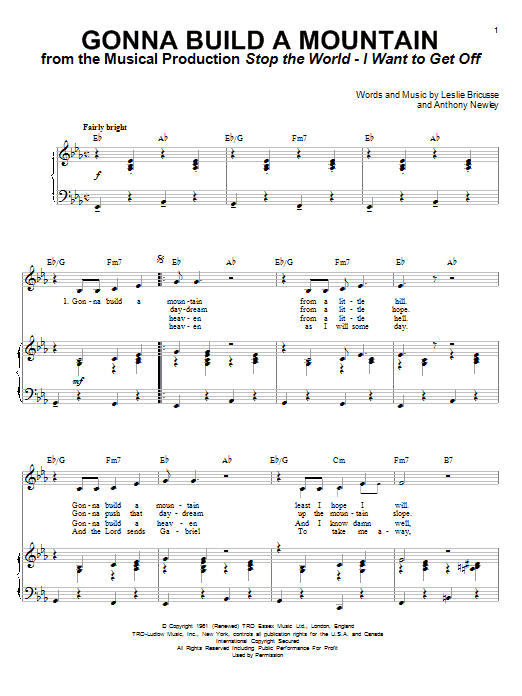 Leslie Bricusse Gonna Build A Mountain sheet music notes and chords. Download Printable PDF.