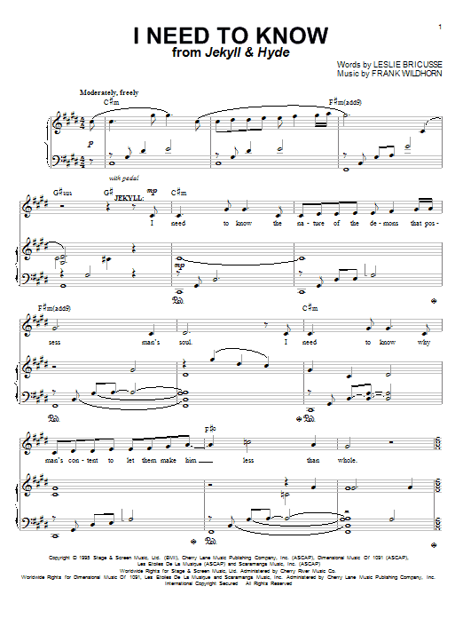 Leslie Bricusse I Need To Know (from Jekyll & Hyde) sheet music notes and chords. Download Printable PDF.