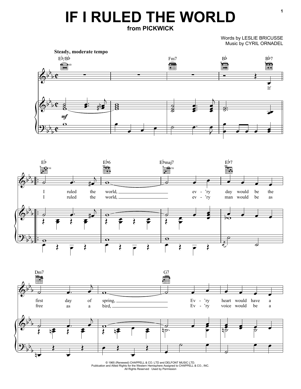 Learn to play Leslie Bricusse If I Ruled The World sheet music for Real Book – Melody & Chords in minutes. Price: 5.9900$ Leslie Bricusse If I Ruled The World sheet music notes and chords arranged for Real Book – Melody & Chords