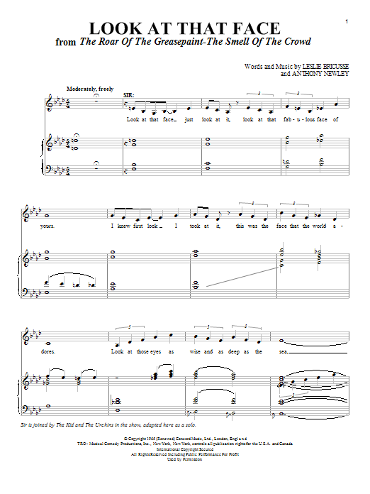 Learn to play Leslie Bricusse Look At That Face sheet music for Piano & Vocal in minutes. Price: 7.8900$ Leslie Bricusse Look At That Face sheet music notes and chords arranged for Piano & Vocal