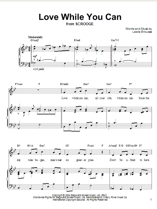 Leslie Bricusse Love While You Can sheet music notes and chords. Download Printable PDF.